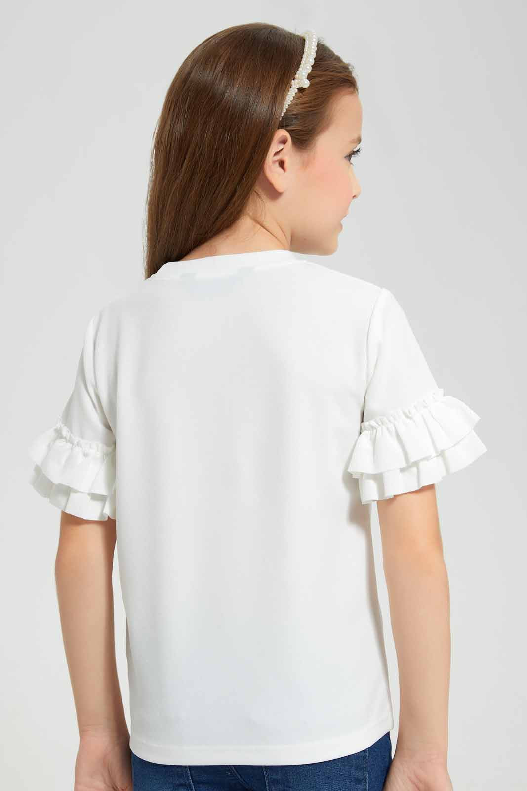 Redtag-Cream-Ruffle-Sleeve-Crepe-Blouse-Category:Blouses,-Colour:Cream,-Deals:New-In,-EID,-Filter:Girls-(2-to-8-Yrs),-GIR-Blouses,-New-In-GIR-APL,-Non-Sale,-Section:Girls-(0-to-14Yrs),-W22O-Girls-2 to 8 Years