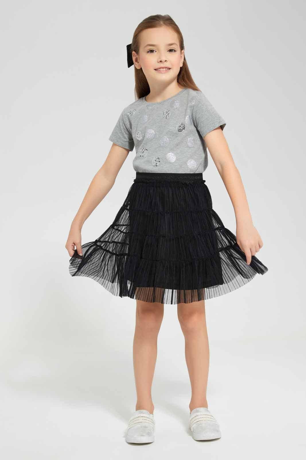 Redtag-Grey-Glitter-Spot-T-Shirt-Category:T-Shirts,-Colour:Grey,-Deals:New-In,-Festive,-Filter:Girls-(2-to-8-Yrs),-GIR-T-Shirts,-New-In-GIR-APL,-Non-Sale,-Section:Girls-(0-to-14Yrs),-W22O-Girls-2 to 8 Years