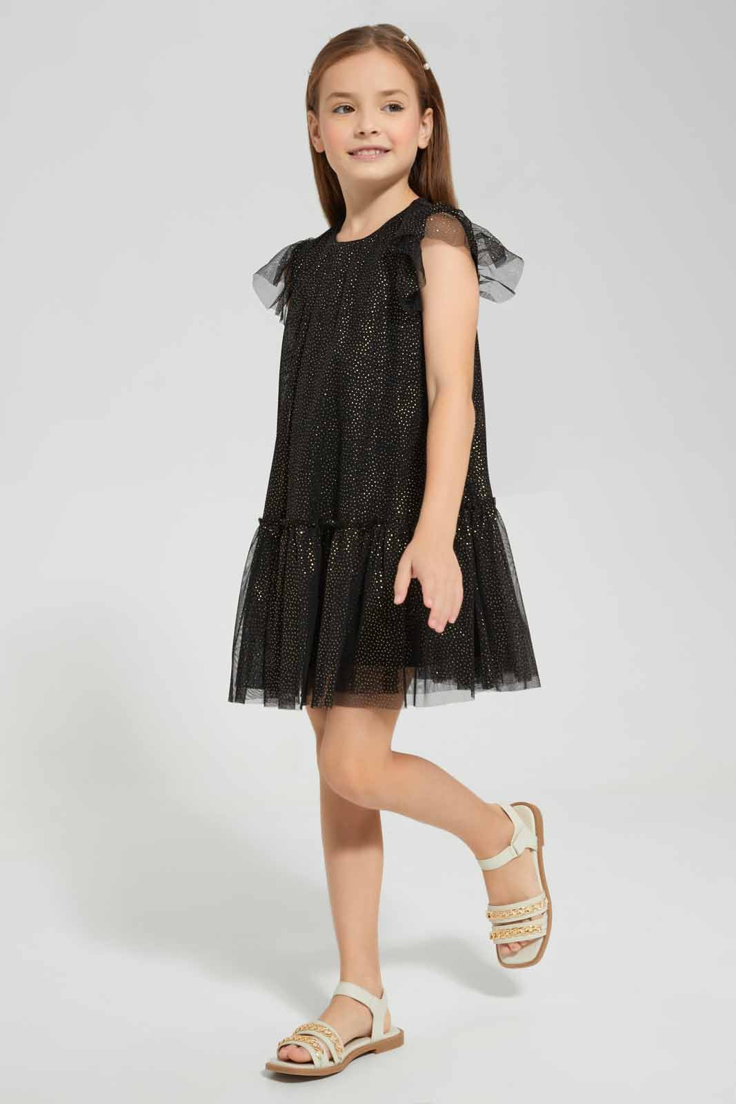 Redtag-Black-Glitter-Tulle-Dress-Category:Dresses,-Colour:Black,-Deals:New-In,-EID,-Filter:Girls-(2-to-8-Yrs),-GIR-Dresses,-New-In-GIR-APL,-Non-Sale,-Section:Girls-(0-to-14Yrs),-W22O-Girls-2 to 8 Years