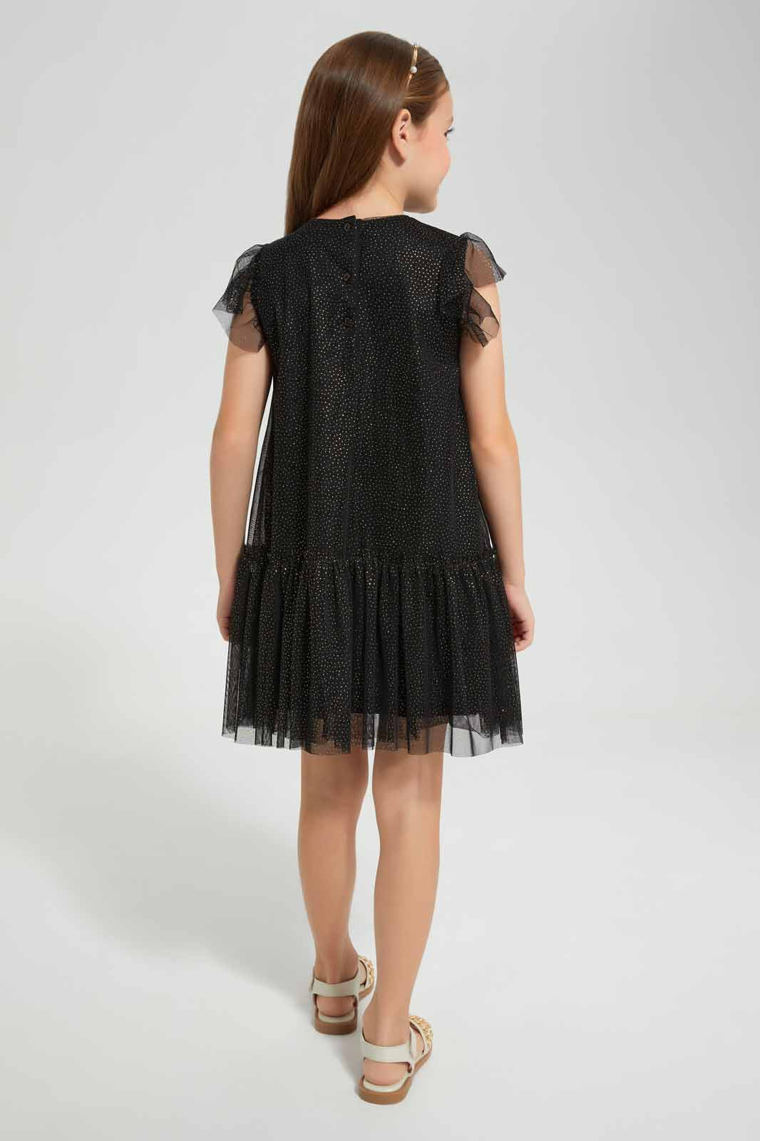 Redtag-Black-Glitter-Tulle-Dress-Category:Dresses,-Colour:Black,-Deals:New-In,-EID,-Filter:Girls-(2-to-8-Yrs),-GIR-Dresses,-New-In-GIR-APL,-Non-Sale,-Section:Girls-(0-to-14Yrs),-W22O-Girls-2 to 8 Years