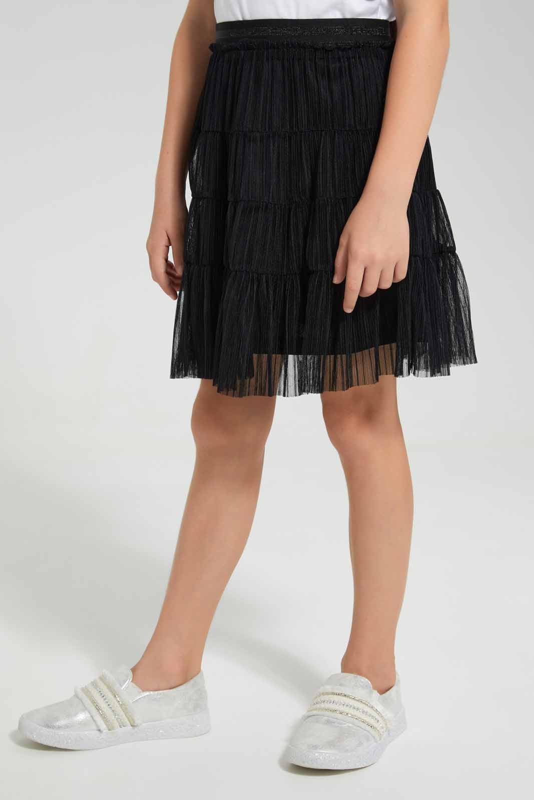 Redtag-Black-Tiered-Mesh-Skirt-Category:Skirts,-Colour:Black,-Deals:New-In,-EID,-Filter:Girls-(2-to-8-Yrs),-GIR-Skirts,-New-In-GIR-APL,-Non-Sale,-Section:Girls-(0-to-14Yrs),-W22O-Girls-2 to 8 Years