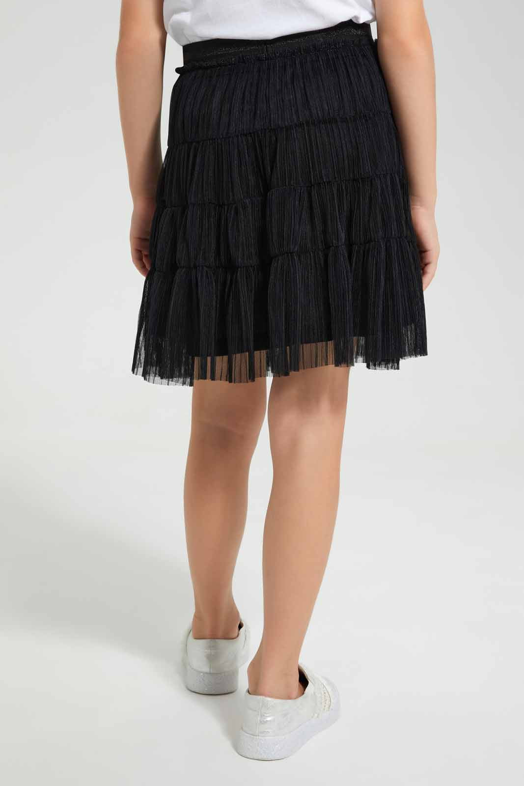 Redtag-Black-Tiered-Mesh-Skirt-Category:Skirts,-Colour:Black,-Deals:New-In,-EID,-Filter:Girls-(2-to-8-Yrs),-GIR-Skirts,-New-In-GIR-APL,-Non-Sale,-Section:Girls-(0-to-14Yrs),-W22O-Girls-2 to 8 Years