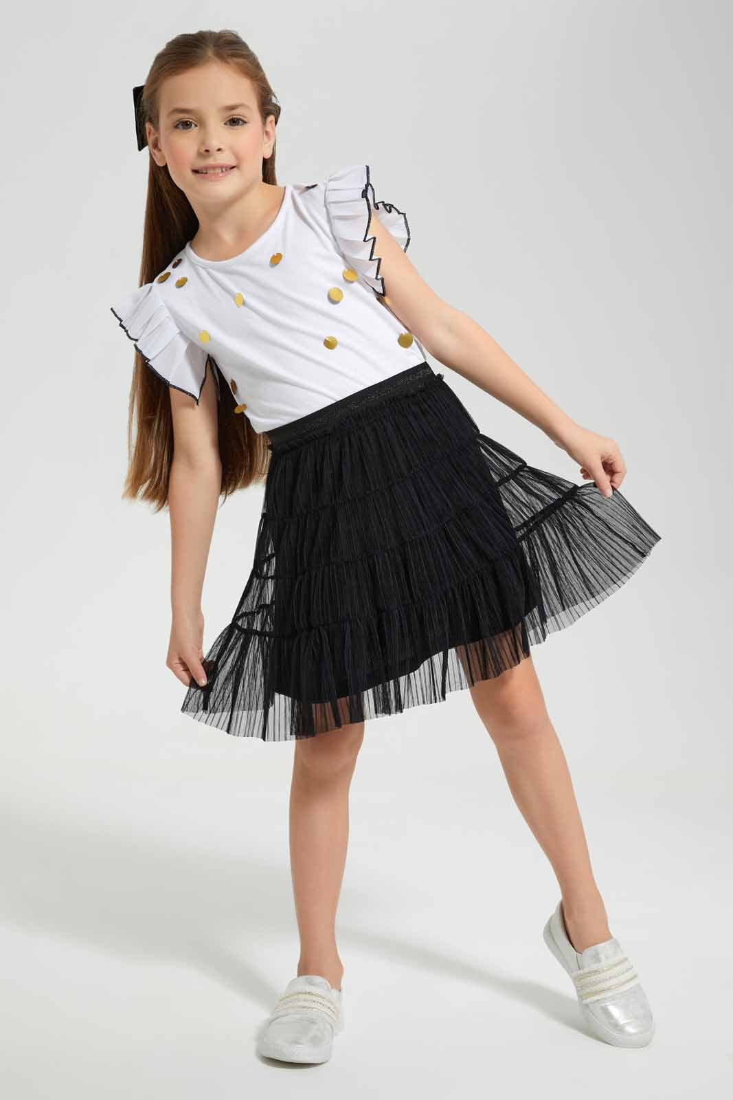 Redtag-Black-Tiered-Mesh-Skirt-Category:Skirts,-Colour:Black,-Deals:New-In,-EID,-Filter:Girls-(2-to-8-Yrs),-GIR-Skirts,-New-In-GIR-APL,-Non-Sale,-Section:Girls-(0-to-14Yrs),-W22O-Girls-2 to 8 Years