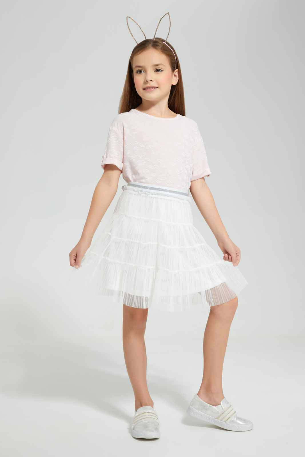 Redtag-White-Tiered-Mesh-Skirt-Category:Skirts,-Colour:White,-Deals:New-In,-EID,-Filter:Girls-(2-to-8-Yrs),-GIR-Skirts,-New-In-GIR-APL,-Non-Sale,-Section:Girls-(0-to-14Yrs),-W22O-Girls-2 to 8 Years
