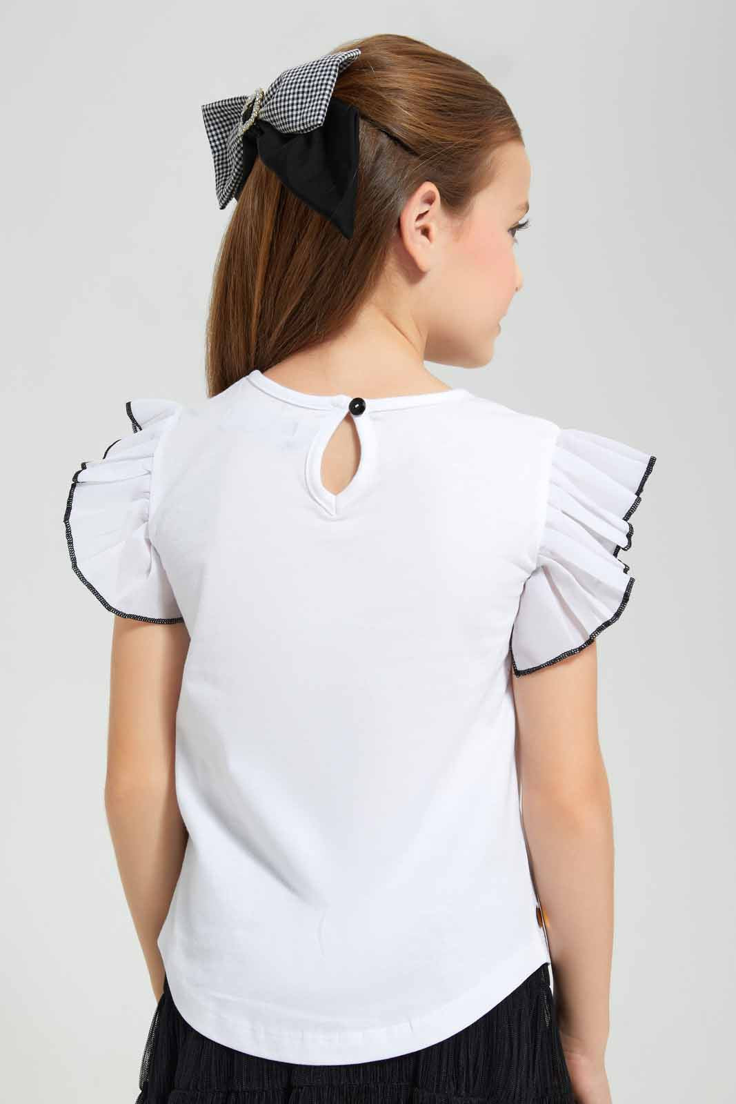 Redtag-White-SJ-Tee-With-Gold/Black-Applique-Category:Blouses,-Colour:White,-Deals:New-In,-EID,-Filter:Girls-(2-to-8-Yrs),-GIR-Blouses,-New-In-GIR-APL,-Non-Sale,-Section:Girls-(0-to-14Yrs),-W22O-Girls-2 to 8 Years