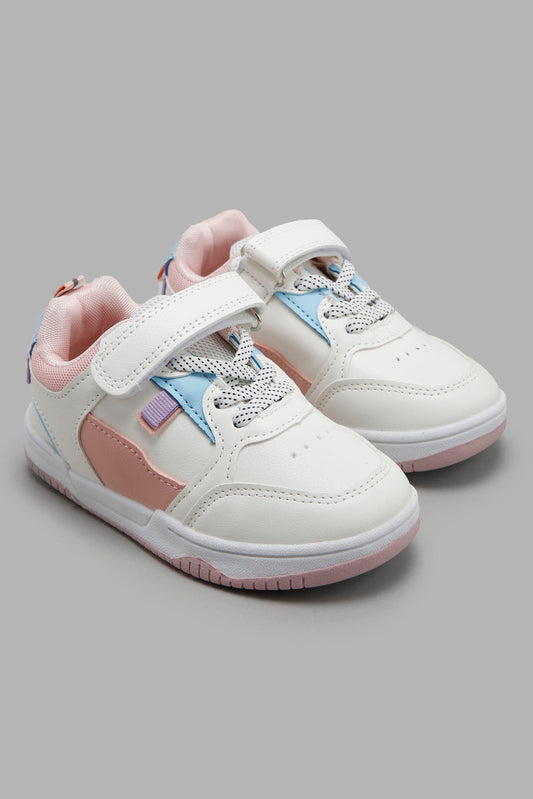 Redtag-White-Velcro-Strap-Sneaker-Category:Trainers,-Colour:White,-Deals:New-In,-Filter:Girls-Footwear-(3-to-5-Yrs),-GIR-Trainers,-New-In-GIR-FOO,-Non-Sale,-Section:Girls-(0-to-14Yrs),-W22A-Girls-3 to 5 Years