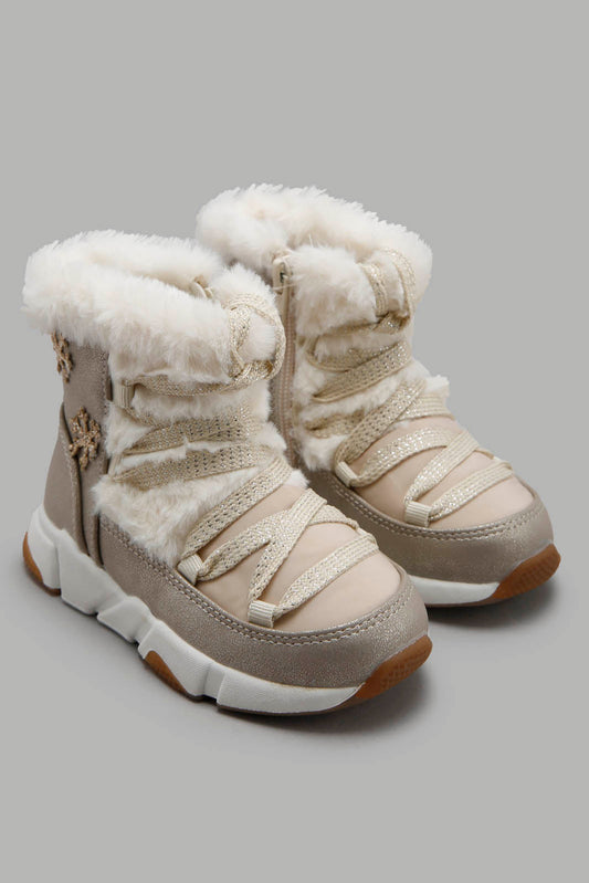 Redtag-Beige-Faux-Fur-Boots-Category:Boots,-Colour:Beige,-Deals:New-In,-Filter:Girls-Footwear-(3-to-5-Yrs),-GIR-Boots,-New-In-GIR-FOO,-Non-Sale,-Section:Boys-(0-to-14Yrs),-W22B-Girls-3 to 5 Years