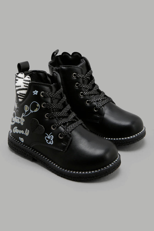 Redtag-Black-Chukka-Boots-Category:Boots,-Colour:Black,-Deals:New-In,-Filter:Girls-Footwear-(3-to-5-Yrs),-GIR-Boots,-New-In-GIR-FOO,-Non-Sale,-Section:Boys-(0-to-14Yrs),-W22B-Girls-3 to 5 Years