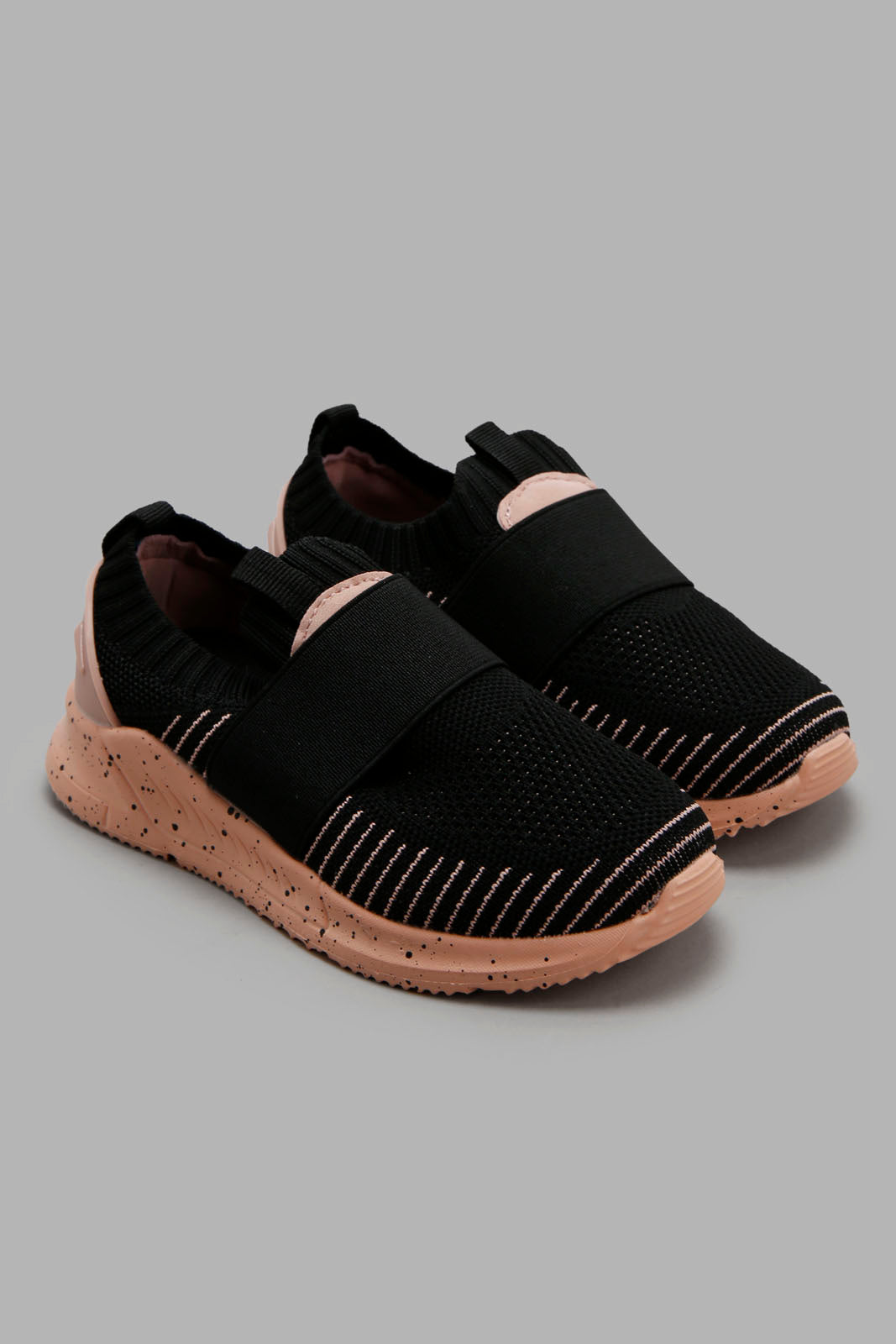 Redtag-Black-Knit-Slip-On-Sneaker-Category:Trainers,-Colour:Black,-Deals:New-In,-Filter:Girls-Footwear-(3-to-5-Yrs),-GIR-Trainers,-New-In-GIR-FOO,-Non-Sale,-Section:Girls-(0-to-14Yrs),-W22B-Girls-3 to 5 Years