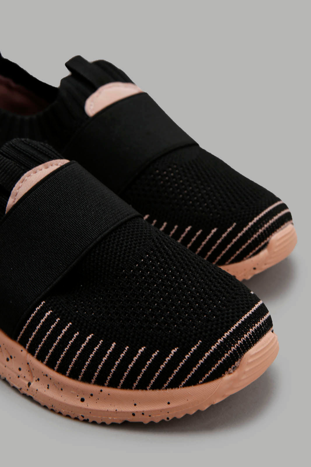 Redtag-Black-Knit-Slip-On-Sneaker-Category:Trainers,-Colour:Black,-Deals:New-In,-Filter:Girls-Footwear-(3-to-5-Yrs),-GIR-Trainers,-New-In-GIR-FOO,-Non-Sale,-Section:Girls-(0-to-14Yrs),-W22B-Girls-3 to 5 Years