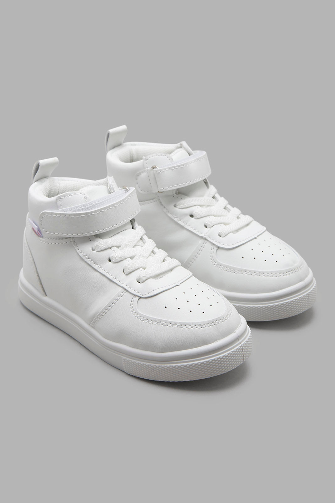 Redtag-White-High-Top-Sneaker-Category:Trainers,-Colour:White,-Deals:New-In,-Filter:Girls-Footwear-(3-to-5-Yrs),-GIR-Trainers,-NDAY,-New-In-GIR-FOO,-Non-Sale,-Section:Girls-(0-to-14Yrs),-W22A-Girls-3 to 5 Years