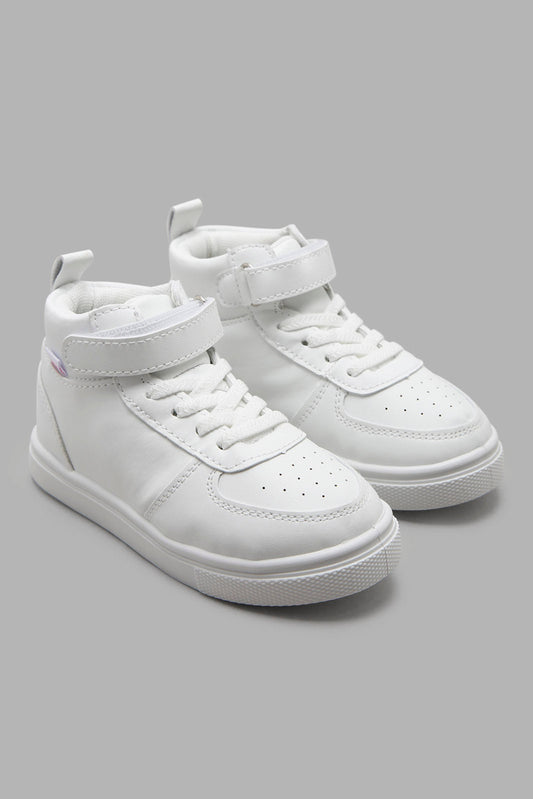 Redtag-White-High-Top-Sneaker-Category:Trainers,-Colour:White,-Deals:New-In,-Filter:Girls-Footwear-(3-to-5-Yrs),-GIR-Trainers,-NDAY,-New-In-GIR-FOO,-Non-Sale,-Section:Girls-(0-to-14Yrs),-W22A-Girls-3 to 5 Years