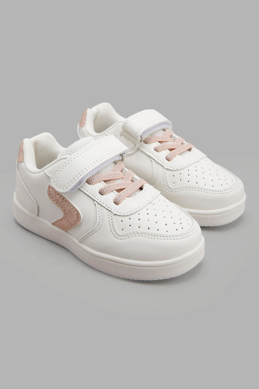 Redtag-White-Velcro-Strap-Sneakers-Category:Trainers,-Colour:White,-Deals:New-In,-Filter:Girls-Footwear-(3-to-5-Yrs),-GIR-Trainers,-New-In-GIR-FOO,-Non-Sale,-Section:Girls-(0-to-14Yrs),-W22A-Girls-3 to 5 Years