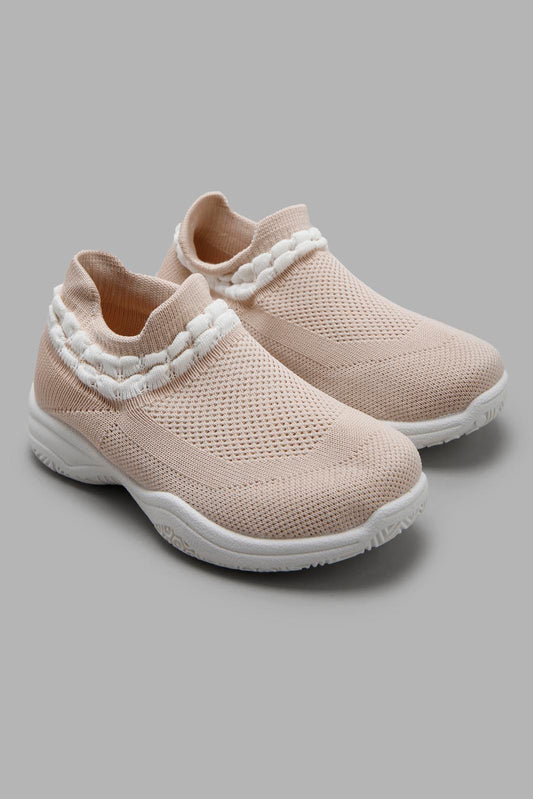 Redtag-Pink-Knit-Slip-On-Sneakers-Category:Trainers,-Colour:Pink,-Deals:New-In,-Filter:Girls-Footwear-(3-to-5-Yrs),-GIR-Trainers,-New-In-GIR-FOO,-Non-Sale,-Section:Girls-(0-to-14Yrs),-W22A-Girls-3 to 5 Years