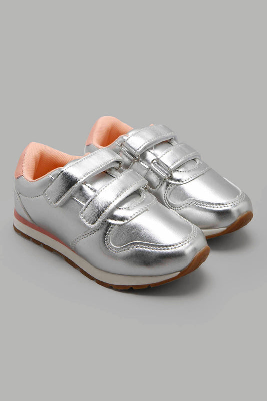 Redtag-Silver-Velro-Strap-Sneakers-Category:Trainers,-Colour:Silver,-Deals:New-In,-Filter:Girls-Footwear-(3-to-5-Yrs),-GIR-Trainers,-New-In-GIR-FOO,-Non-Sale,-Section:Girls-(0-to-14Yrs),-W22A-Girls-3 to 5 Years