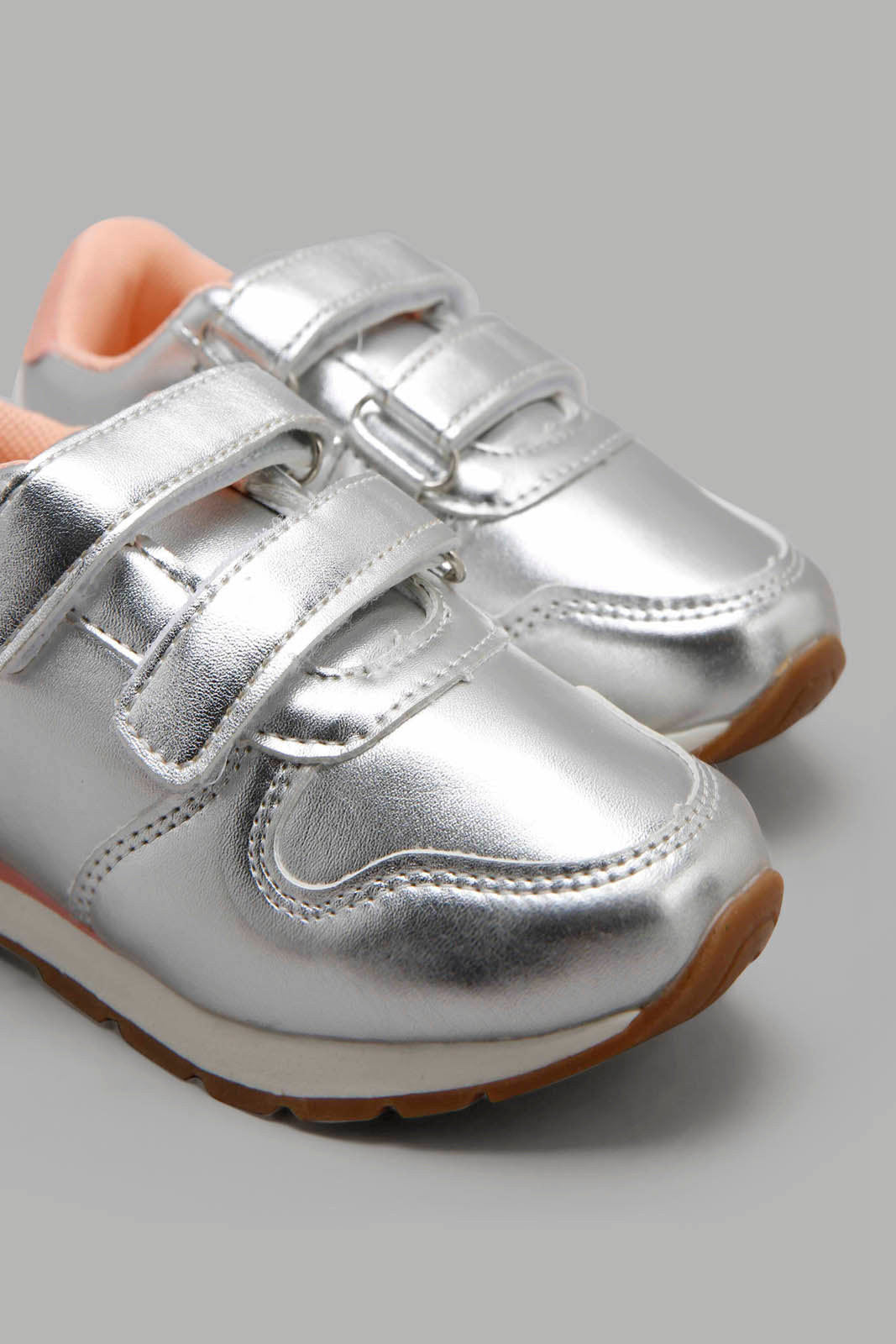 Redtag-Silver-Velro-Strap-Sneakers-Category:Trainers,-Colour:Silver,-Deals:New-In,-Filter:Girls-Footwear-(3-to-5-Yrs),-GIR-Trainers,-New-In-GIR-FOO,-Non-Sale,-Section:Girls-(0-to-14Yrs),-W22A-Girls-3 to 5 Years