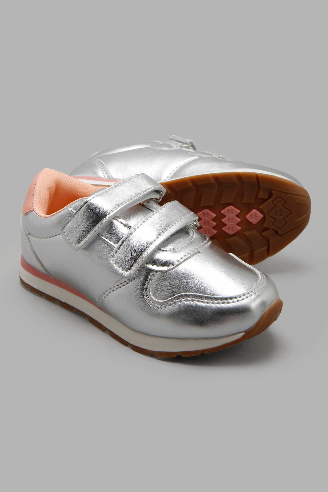 Redtag-Silver-Velro-Strap-Sneakers-Category:Trainers,-Colour:Silver,-Deals:New-In,-Filter:Girls-Footwear-(3-to-5-Yrs),-GIR-Trainers,-New-In-GIR-FOO,-Non-Sale,-Section:Girls-(0-to-14Yrs),-W22A-Girls-3 to 5 Years