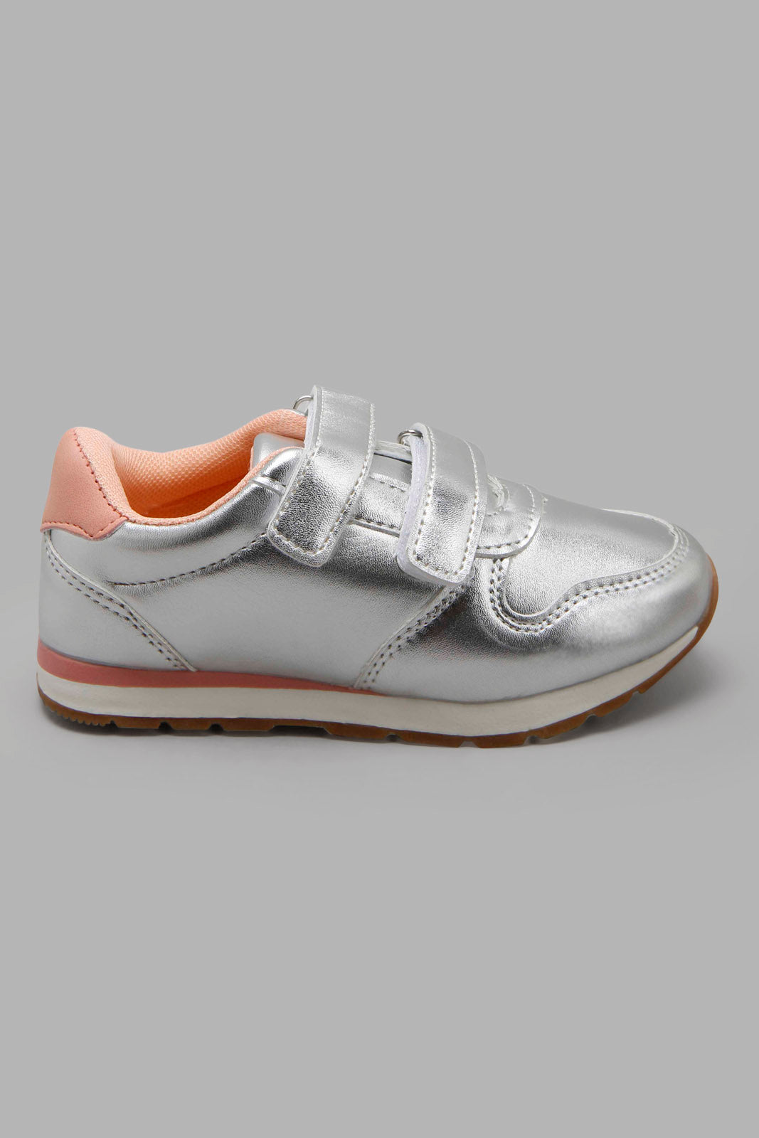 Redtag-Silver-Velro-Strap-Sneakers-Category:Trainers,-Colour:Silver,-Deals:New-In,-Filter:Girls-Footwear-(3-to-5-Yrs),-GIR-Trainers,-New-In-GIR-FOO,-Non-Sale,-Section:Girls-(0-to-14Yrs),-W22A-Girls-3 to 5 Years