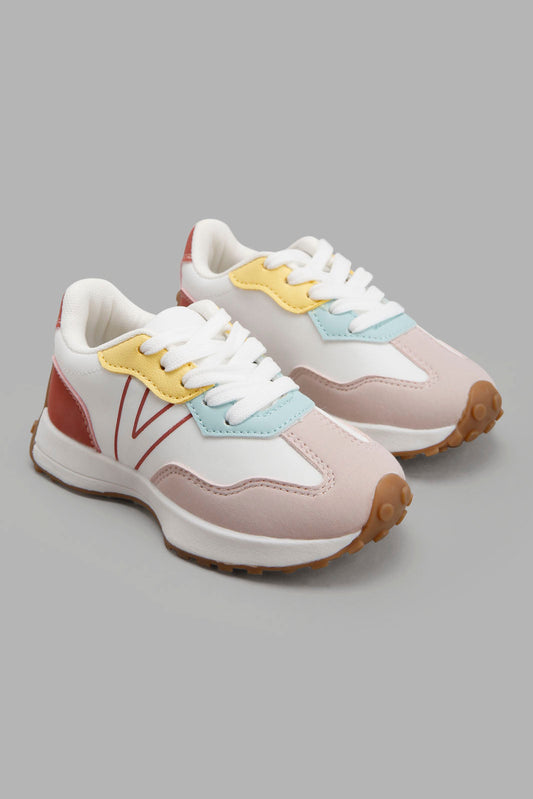 Redtag-White-Chunky-Sneakers-Category:Trainers,-Colour:White,-Deals:New-In,-Filter:Girls-Footwear-(3-to-5-Yrs),-GIR-Trainers,-New-In-GIR-FOO,-Non-Sale,-Section:Girls-(0-to-14Yrs),-W22A-Girls-3 to 5 Years