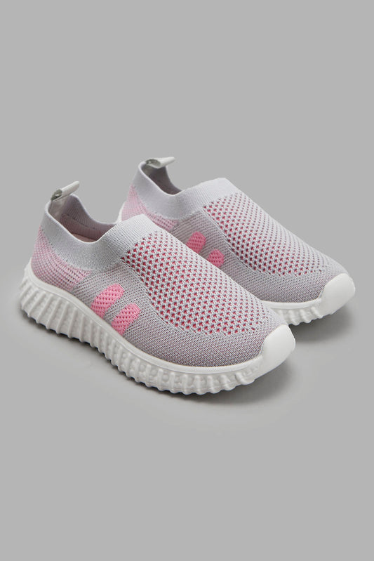Redtag-Grey-Flyknit-Sneakers-Category:Trainers,-Colour:Grey,-Deals:New-In,-Filter:Girls-Footwear-(3-to-5-Yrs),-GIR-Trainers,-New-In-GIR-FOO,-Non-Sale,-Section:Girls-(0-to-14Yrs),-W22A-Girls-3 to 5 Years