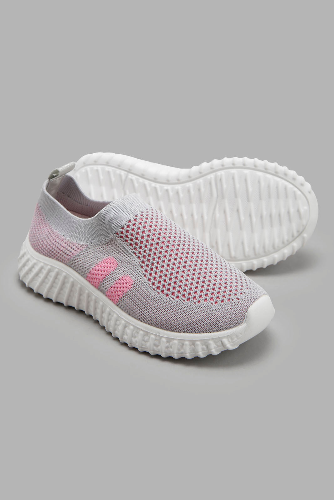 Redtag-Grey-Flyknit-Sneakers-Category:Trainers,-Colour:Grey,-Deals:New-In,-Filter:Girls-Footwear-(3-to-5-Yrs),-GIR-Trainers,-New-In-GIR-FOO,-Non-Sale,-Section:Girls-(0-to-14Yrs),-W22A-Girls-3 to 5 Years