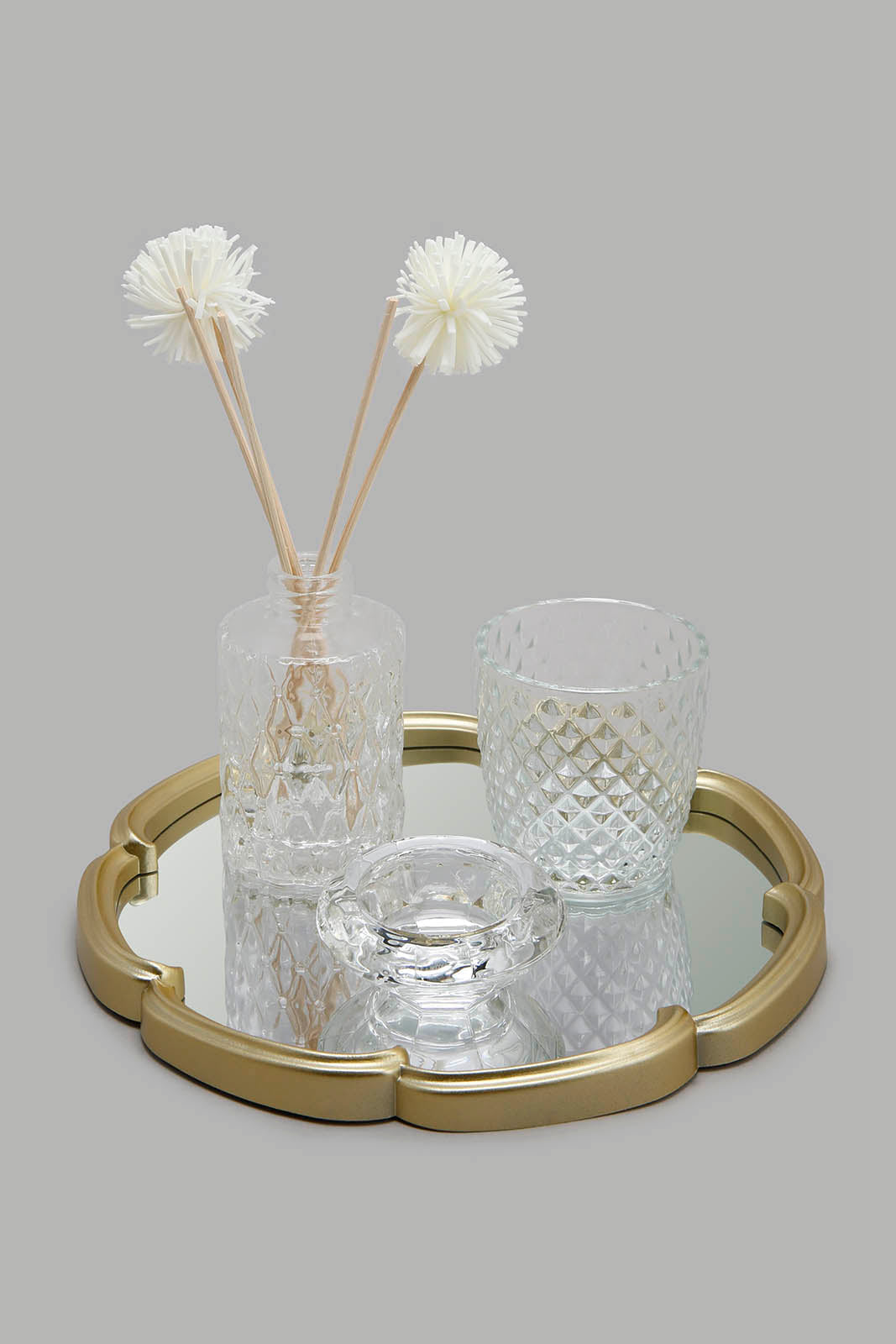 Redtag-Gold-Tray-With-Candle-Holder(4-Piece)-Category:Artefact,-Colour:Gold,-Deals:New-In,-Filter:Home-Decor,-HMW-HOM-Decorative-Accessories,-New-In-HMW-HOM,-Non-Sale,-Section:Homewares,-W22B-Home-Decor-