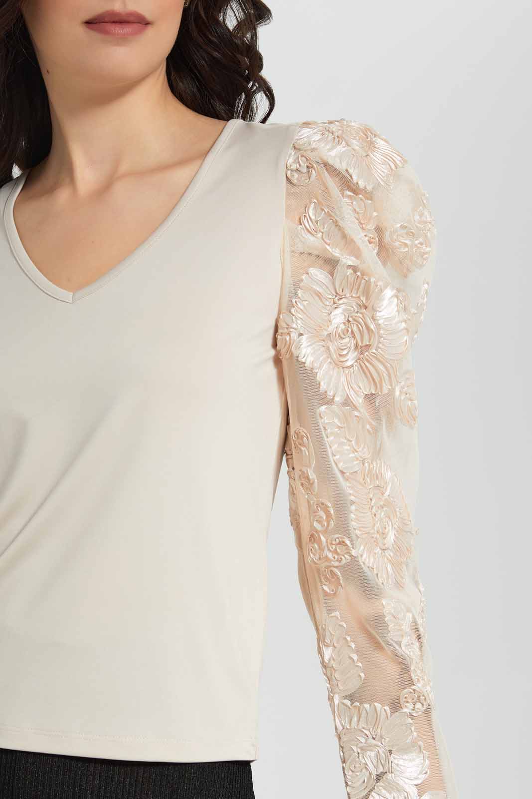 Redtag-Beige-Textured-Sleeve-Top-Category:Blouses,-Colour:Beige,-Deals:New-In,-EID,-Filter:Women's-Clothing,-New-In-Women-APL,-Non-Sale,-Section:Women,-W22O,-Women-Blouses-Women's-