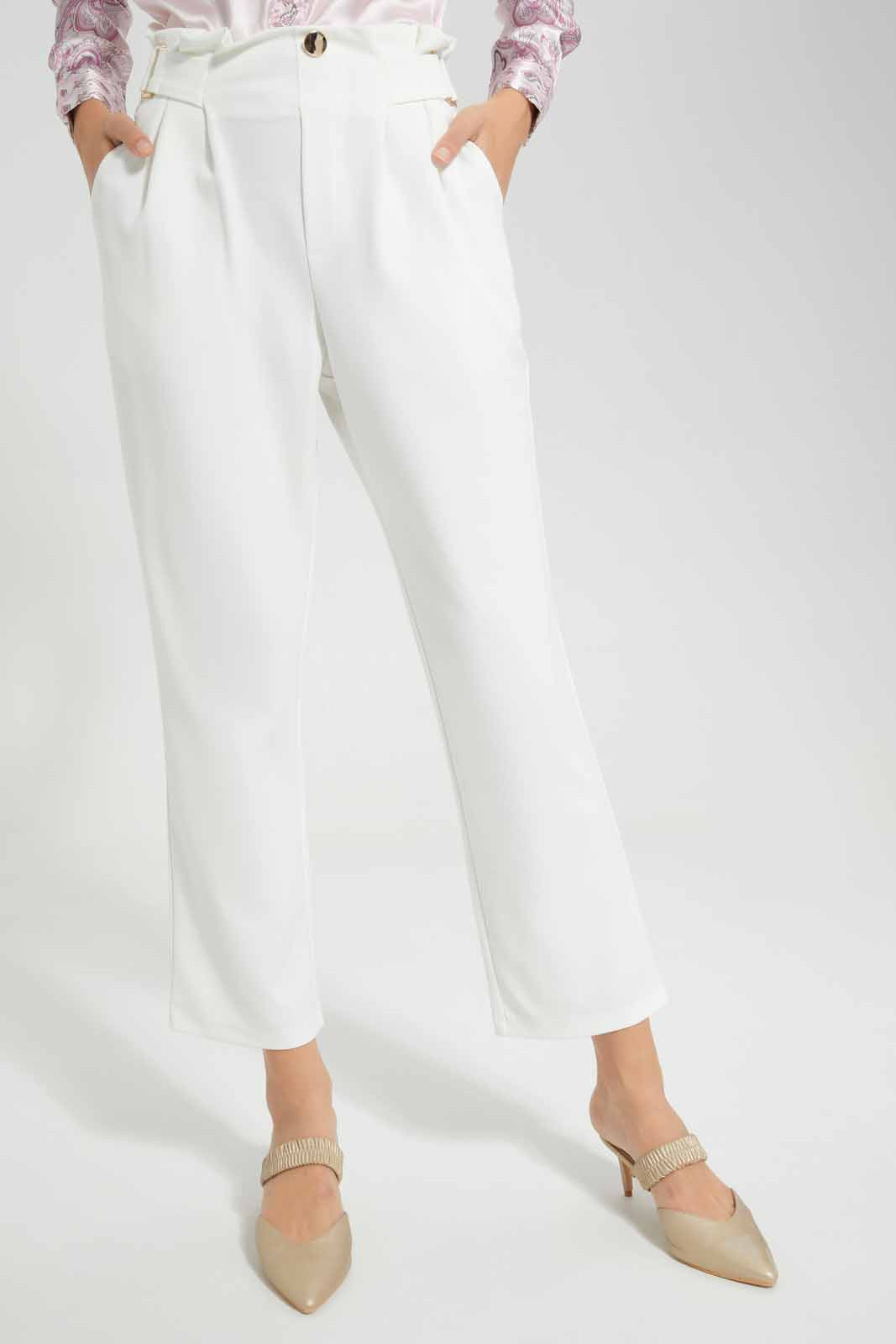 Redtag-White-Buckle-Detail-Trouser-Category:Trousers,-Colour:White,-Deals:New-In,-FF,-Filter:Women's-Clothing,-New-In-Women-APL,-Non-Sale,-Section:Women,-W22O,-Women-Trousers-Women's-