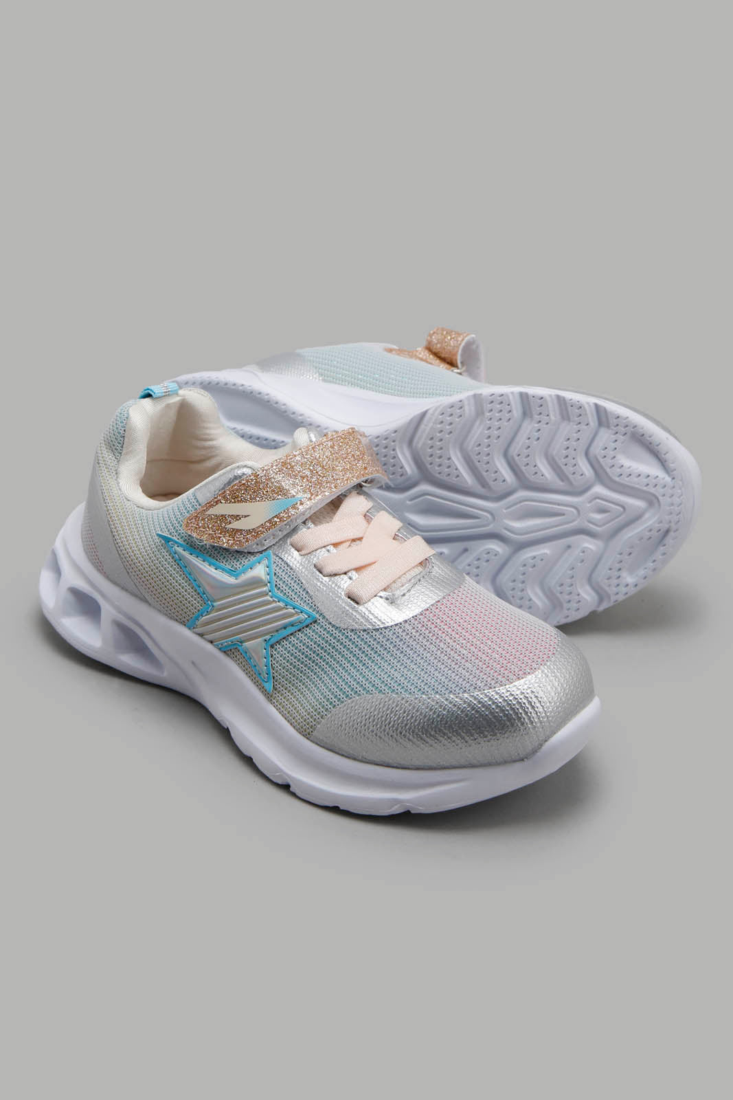 Redtag-Sliver-Star-Trim-Sneakers-Category:Trainers,-Colour:Silver,-Deals:New-In,-Filter:Girls-Footwear-(3-to-5-Yrs),-GIR-Trainers,-New-In-GIR-FOO,-Non-Sale,-Section:Girls-(0-to-14Yrs),-W22A-Girls-3 to 5 Years