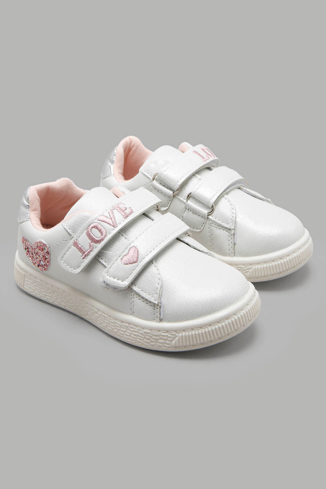 Redtag-White-Double-Velcro-Sneaker-Category:Shoes,-Colour:White,-Deals:New-In,-Filter:Girls-Footwear-(1-to-3-Yrs),-ING-Shoes,-New-In-ING-FOO,-Non-Sale,-Section:Girls-(0-to-14Yrs),-W22A-Infant-Girls-1 to 3 Years