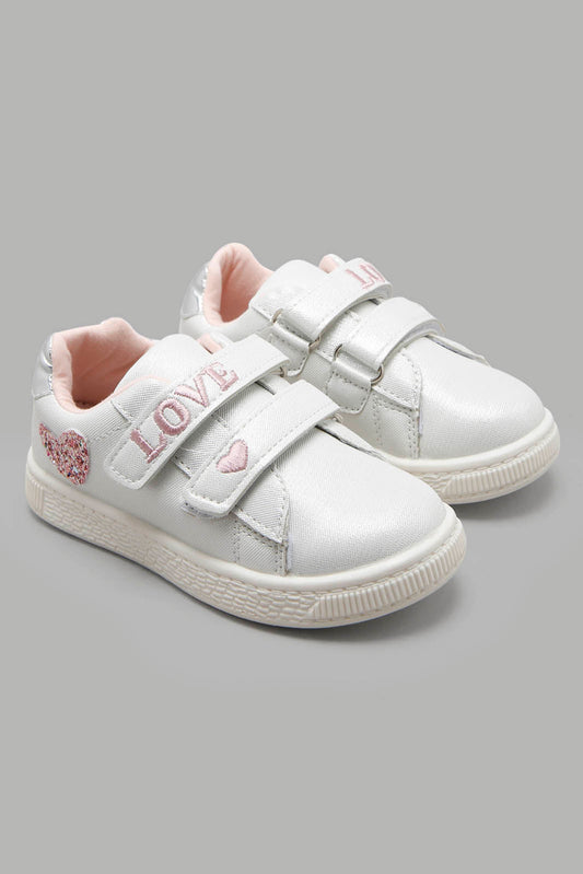 Redtag-White-Double-Velcro-Sneaker-Category:Shoes,-Colour:White,-Deals:New-In,-Filter:Girls-Footwear-(1-to-3-Yrs),-ING-Shoes,-New-In-ING-FOO,-Non-Sale,-Section:Girls-(0-to-14Yrs),-W22A-Infant-Girls-1 to 3 Years