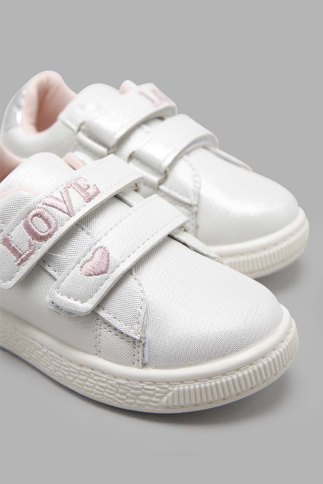 Redtag-White-Double-Velcro-Sneaker-Category:Shoes,-Colour:White,-Deals:New-In,-Filter:Girls-Footwear-(1-to-3-Yrs),-ING-Shoes,-New-In-ING-FOO,-Non-Sale,-Section:Girls-(0-to-14Yrs),-W22A-Infant-Girls-1 to 3 Years