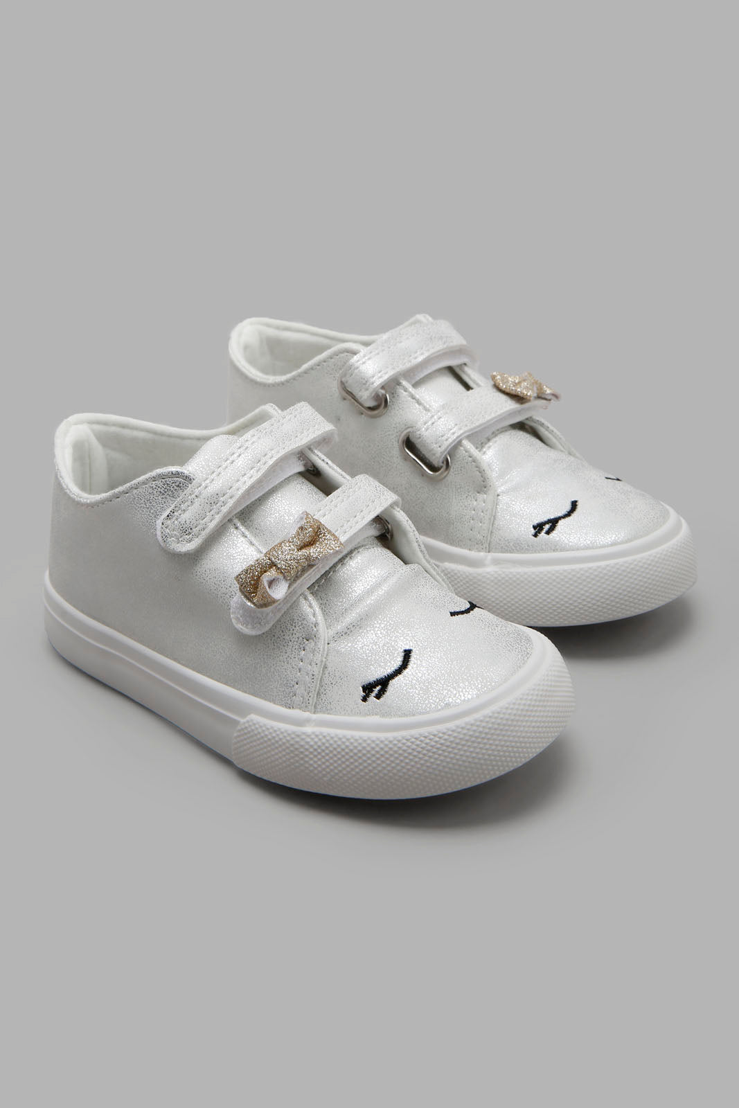Redtag-Silver-Bow-Trim-High-Top-Sneaker-Category:Shoes,-Colour:Silver,-Deals:New-In,-Filter:Girls-Footwear-(1-to-3-Yrs),-ING-Shoes,-New-In-ING-FOO,-Non-Sale,-Section:Girls-(0-to-14Yrs),-W22A-Infant-Girls-1 to 3 Years