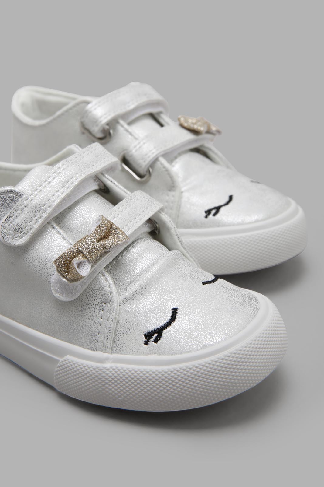 Redtag-Silver-Bow-Trim-High-Top-Sneaker-Category:Shoes,-Colour:Silver,-Deals:New-In,-Filter:Girls-Footwear-(1-to-3-Yrs),-ING-Shoes,-New-In-ING-FOO,-Non-Sale,-Section:Girls-(0-to-14Yrs),-W22A-Infant-Girls-1 to 3 Years