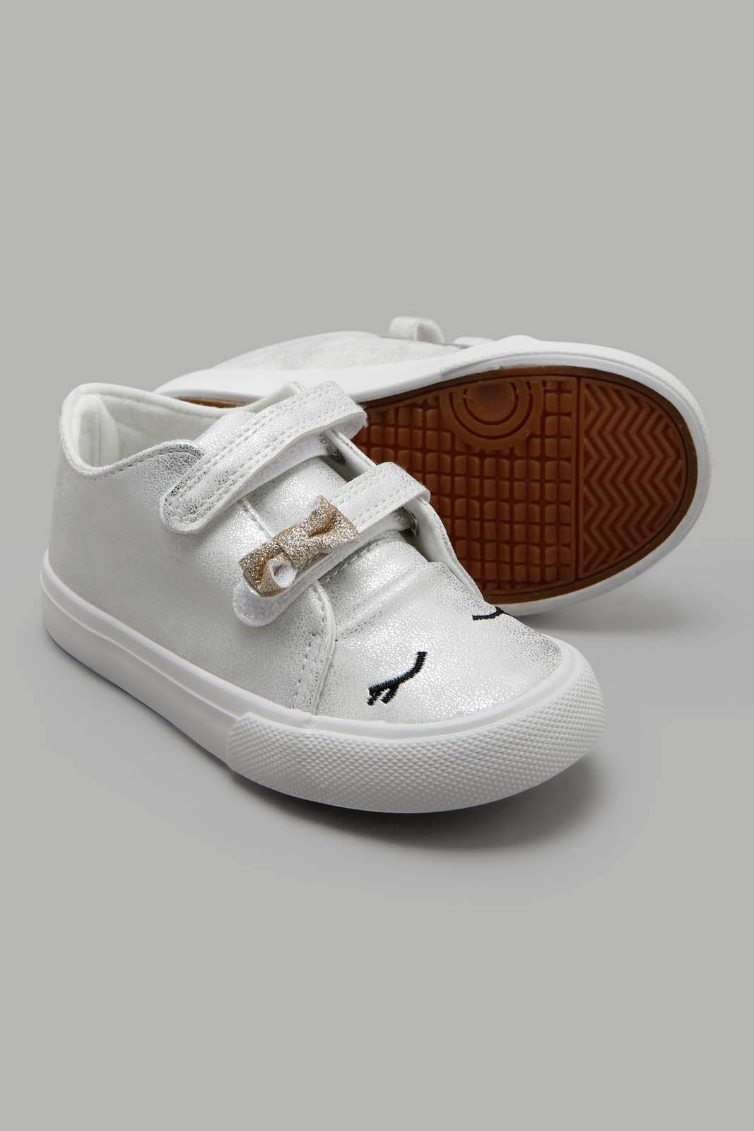 Redtag-Silver-Bow-Trim-High-Top-Sneaker-Category:Shoes,-Colour:Silver,-Deals:New-In,-Filter:Girls-Footwear-(1-to-3-Yrs),-ING-Shoes,-New-In-ING-FOO,-Non-Sale,-Section:Girls-(0-to-14Yrs),-W22A-Infant-Girls-1 to 3 Years