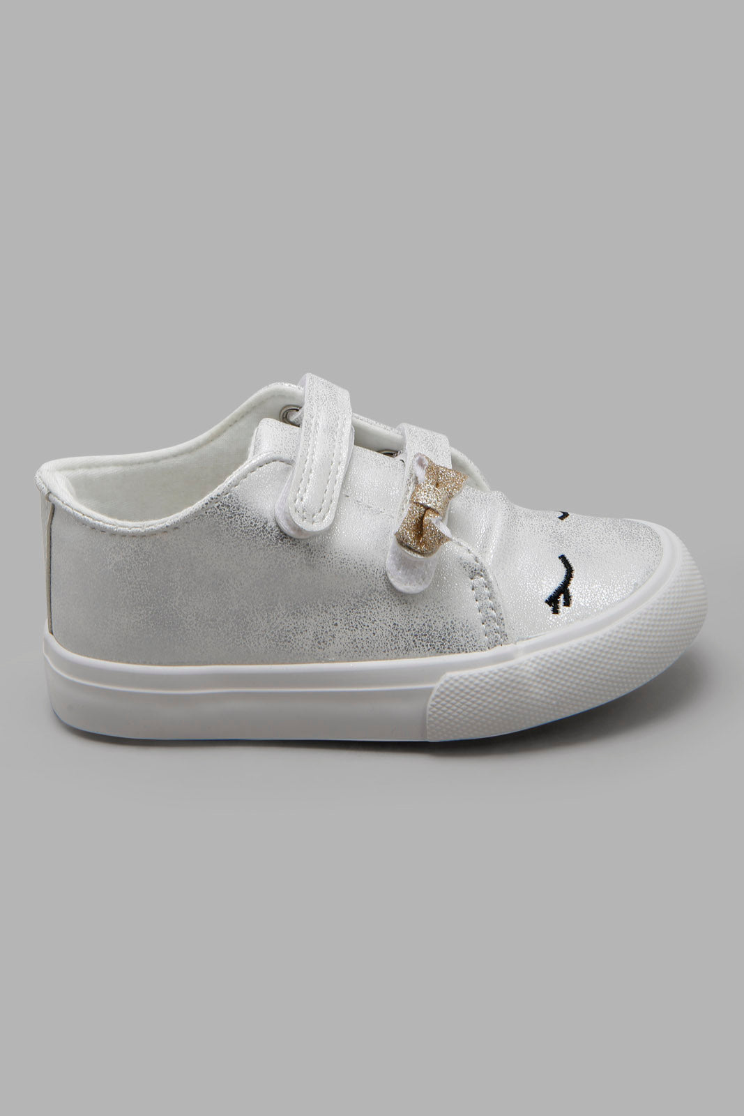 Redtag-Silver-Bow-Trim-High-Top-Sneaker-Category:Shoes,-Colour:Silver,-Deals:New-In,-Filter:Girls-Footwear-(1-to-3-Yrs),-ING-Shoes,-New-In-ING-FOO,-Non-Sale,-Section:Girls-(0-to-14Yrs),-W22A-Infant-Girls-1 to 3 Years