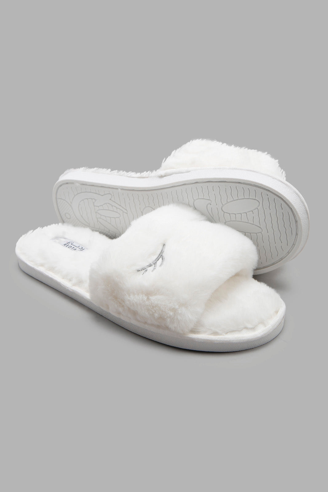 Redtag-White-Slipper-With-Eyelash-Embroidery-Category:Slippers,-CHR,-Colour:White,-Deals:New-In,-Filter:Women's-Footwear,-New-In-Women-FOO,-Non-Sale,-Section:Women,-W22A,-Women-Slippers-Women's-