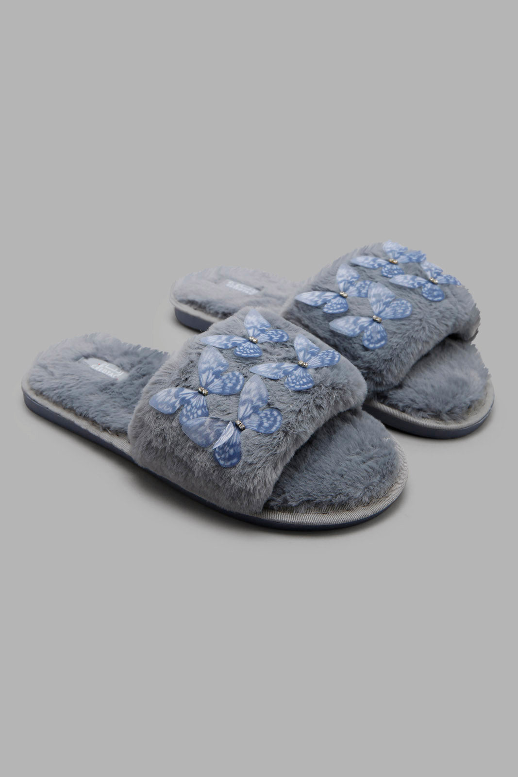 Redtag-Grey-Bytterfly-Trim-Slipper-Category:Slippers,-CHR,-Colour:Grey,-Deals:New-In,-Filter:Women's-Footwear,-New-In-Women-FOO,-Non-Sale,-Section:Women,-W22A,-Women-Slippers-Women's-