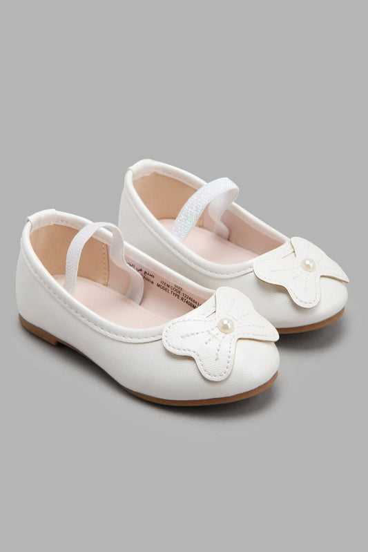 Redtag-White-Butterfly-Trim-Ballerina-Category:Shoes,-Colour:White,-Deals:New-In,-Filter:Girls-Footwear-(1-to-3-Yrs),-ING-Shoes,-New-In-ING-FOO,-Non-Sale,-Section:Girls-(0-to-14Yrs),-W22A-Infant-Girls-1 to 3 Years