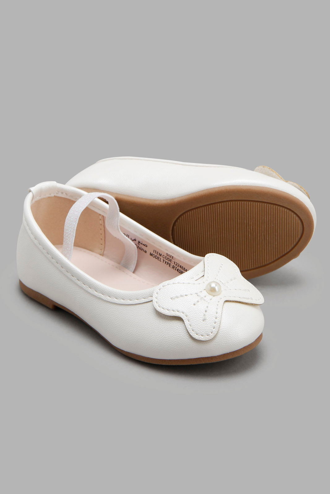 Redtag-White-Butterfly-Trim-Ballerina-Category:Shoes,-Colour:White,-Deals:New-In,-Filter:Girls-Footwear-(1-to-3-Yrs),-ING-Shoes,-New-In-ING-FOO,-Non-Sale,-Section:Girls-(0-to-14Yrs),-W22A-Infant-Girls-1 to 3 Years