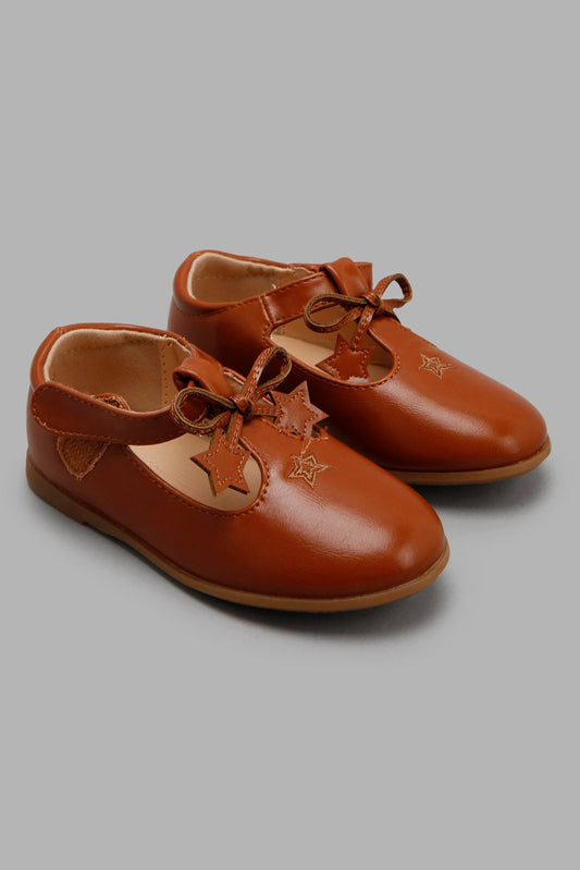 Redtag-Brown-Star-Trim-Ballerina-Category:Shoes,-Colour:Brown,-Deals:New-In,-Filter:Girls-Footwear-(1-to-3-Yrs),-ING-Shoes,-New-In-ING-FOO,-Non-Sale,-Section:Girls-(0-to-14Yrs),-W22A-Infant-Girls-1 to 3 Years