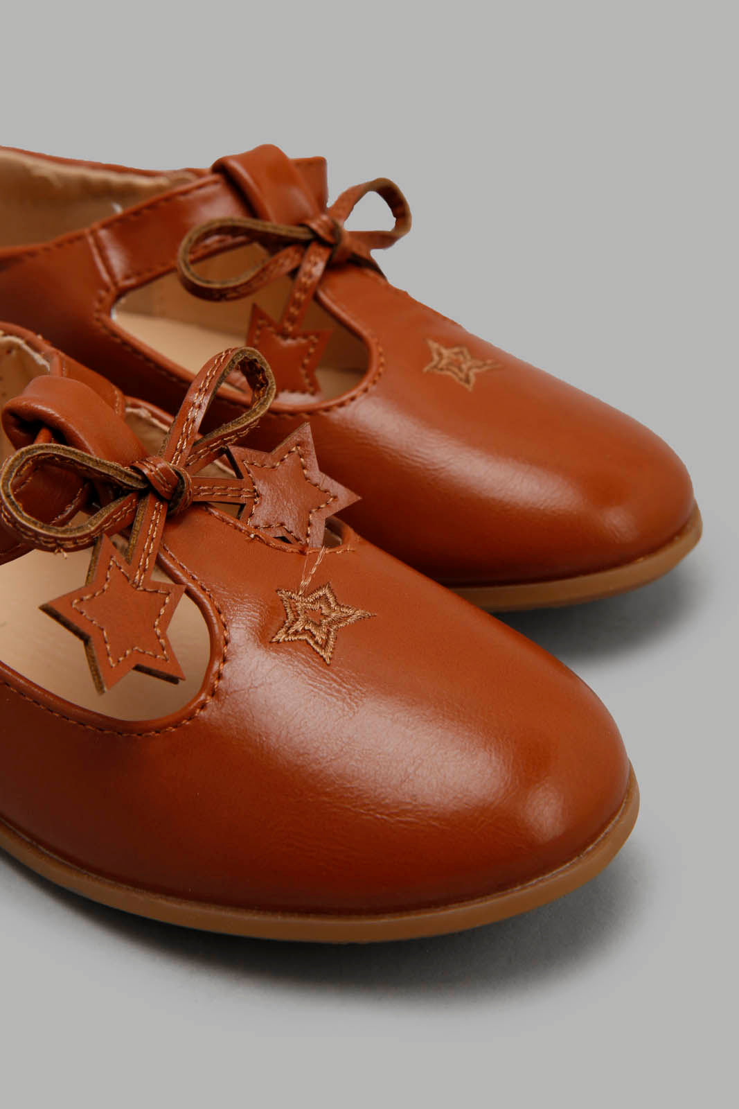 Redtag-Brown-Star-Trim-Ballerina-Category:Shoes,-Colour:Brown,-Deals:New-In,-Filter:Girls-Footwear-(1-to-3-Yrs),-ING-Shoes,-New-In-ING-FOO,-Non-Sale,-Section:Girls-(0-to-14Yrs),-W22A-Infant-Girls-1 to 3 Years