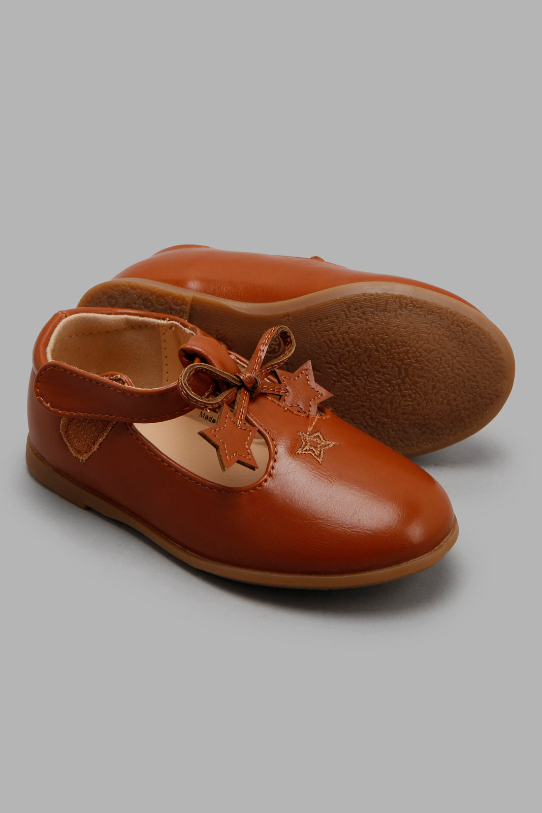 Redtag-Brown-Star-Trim-Ballerina-Category:Shoes,-Colour:Brown,-Deals:New-In,-Filter:Girls-Footwear-(1-to-3-Yrs),-ING-Shoes,-New-In-ING-FOO,-Non-Sale,-Section:Girls-(0-to-14Yrs),-W22A-Infant-Girls-1 to 3 Years