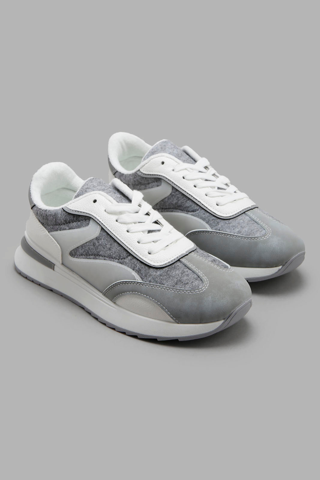 Redtag-Grey-Felt-Lace-Up-Sneaker-Category:Trainers,-Colour:Grey,-Deals:New-In,-Filter:Women's-Footwear,-New-In-Women-FOO,-Non-Sale,-Section:Women,-W22A,-Women-Trainers-Women's-