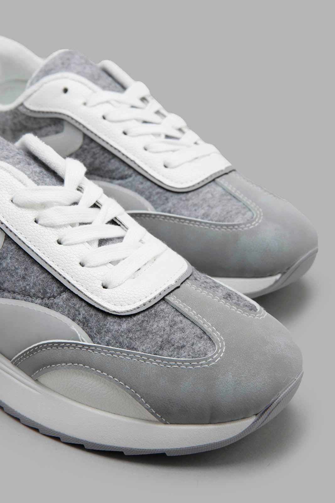 Redtag-Grey-Felt-Lace-Up-Sneaker-Category:Trainers,-Colour:Grey,-Deals:New-In,-Filter:Women's-Footwear,-New-In-Women-FOO,-Non-Sale,-Section:Women,-W22A,-Women-Trainers-Women's-