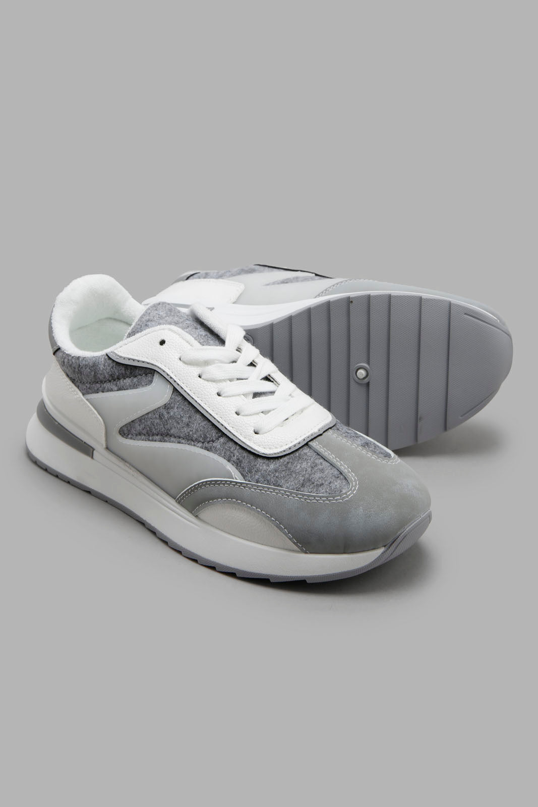 Redtag-Grey-Felt-Lace-Up-Sneaker-Category:Trainers,-Colour:Grey,-Deals:New-In,-Filter:Women's-Footwear,-New-In-Women-FOO,-Non-Sale,-Section:Women,-W22A,-Women-Trainers-Women's-