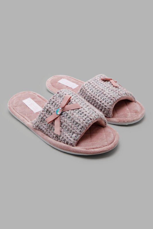 Redtag-Pink-Knit-Slipper-Category:Slippers,-Colour:Pink,-Deals:New-In,-Filter:Women's-Footwear,-New-In-Women-FOO,-Non-Sale,-Section:Women,-W22A,-Women-Slippers-Women's-