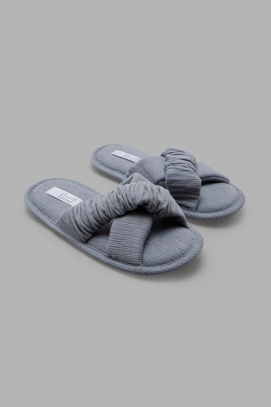 Redtag-Grey-Ruched-Cross-Over-Slipper-Category:Slippers,-Colour:Grey,-Deals:New-In,-Filter:Women's-Footwear,-New-In-Women-FOO,-Non-Sale,-Section:Women,-W22A,-Women-Slippers-Women's-