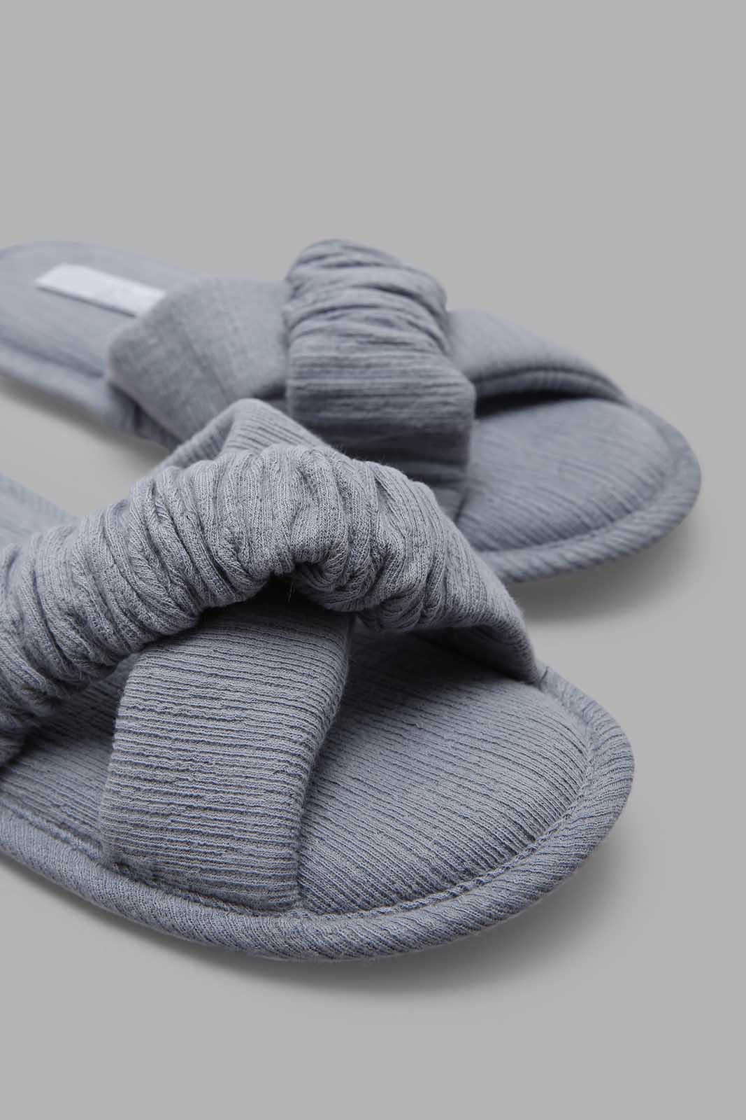 Redtag-Grey-Ruched-Cross-Over-Slipper-Category:Slippers,-Colour:Grey,-Deals:New-In,-Filter:Women's-Footwear,-New-In-Women-FOO,-Non-Sale,-Section:Women,-W22A,-Women-Slippers-Women's-