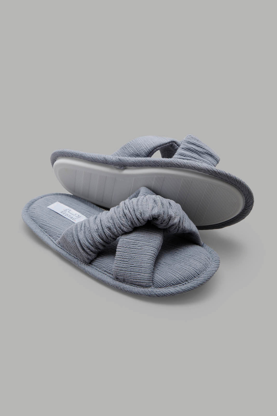 Redtag-Grey-Ruched-Cross-Over-Slipper-Category:Slippers,-Colour:Grey,-Deals:New-In,-Filter:Women's-Footwear,-New-In-Women-FOO,-Non-Sale,-Section:Women,-W22A,-Women-Slippers-Women's-